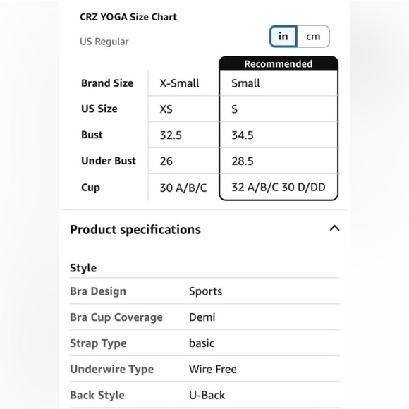 CRZ Yoga Butterluxe U Back Longline Sports Bra Bralette Yoga Pilates Workout S - Picture 7 of 7